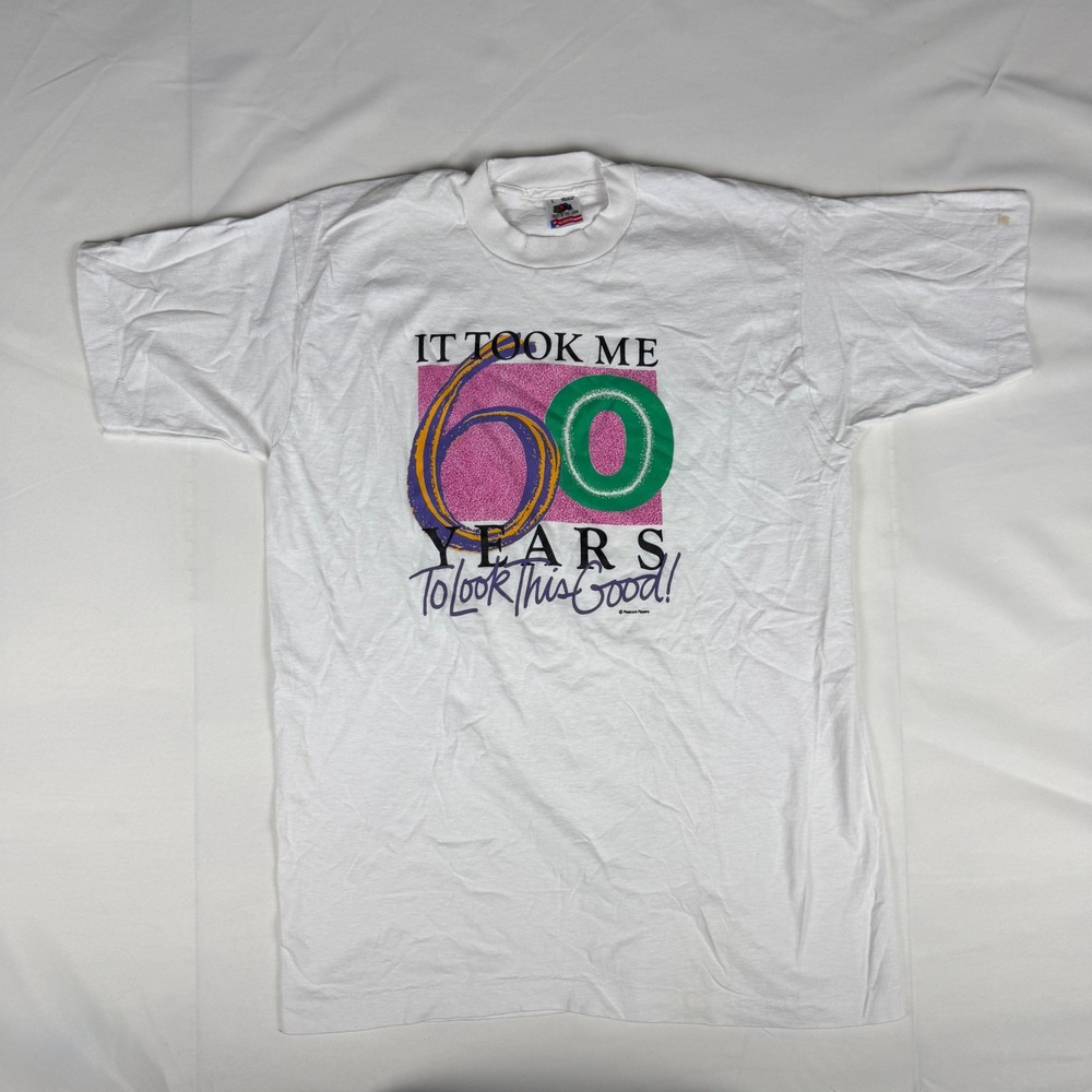 Vintage Fruit of the Loom 60th Birthday T-Shirt White Large 90s Made in USA L